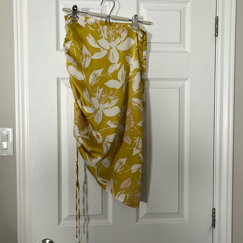 Marciano yellow, white, and pink two piece skirt and crop top